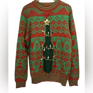 Tipsy Elves Beer Bottle with Attached Bottle Opener Christmas Pullover Sweater L